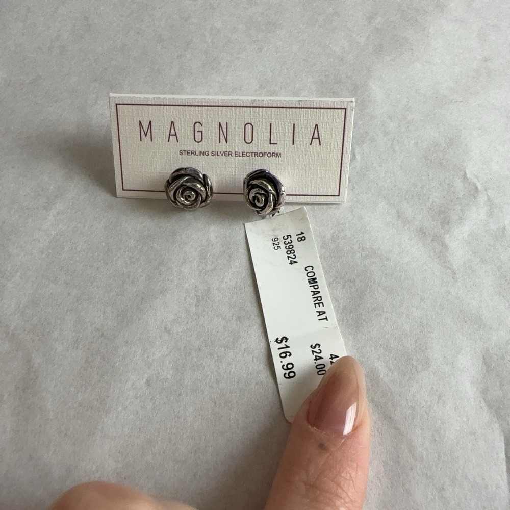 Magnolia Sterling Silver 925 Rose Flower Stud Earrings Womens Floral Design